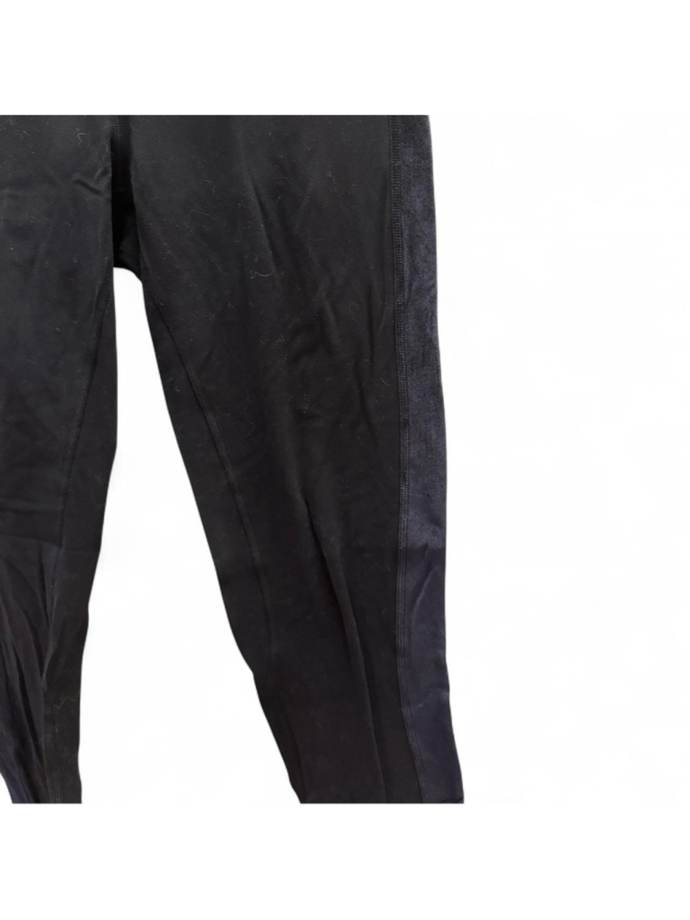Lululemon black high-waisted leggings with black velvet down both legs - Picture 3 of 4